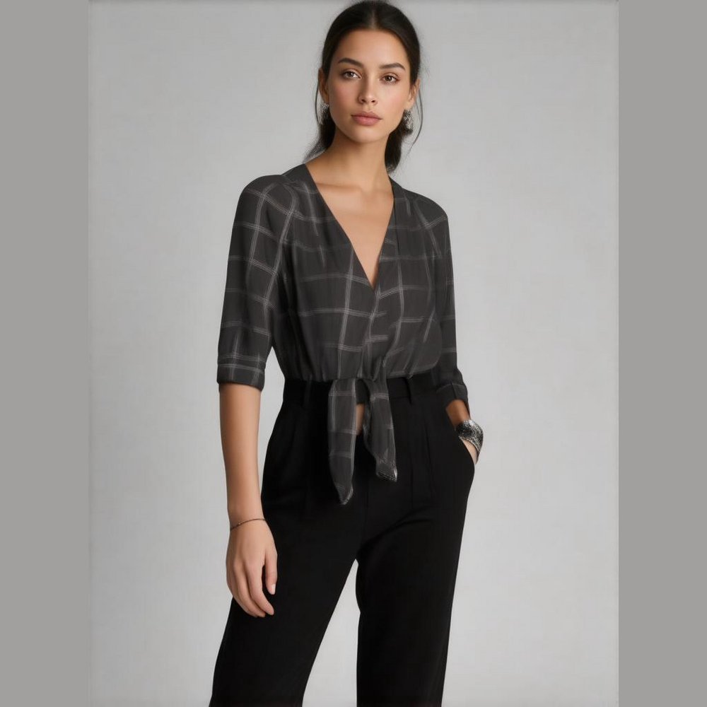Madewell Window Pane Wrap Shirt Blouse Size XXS